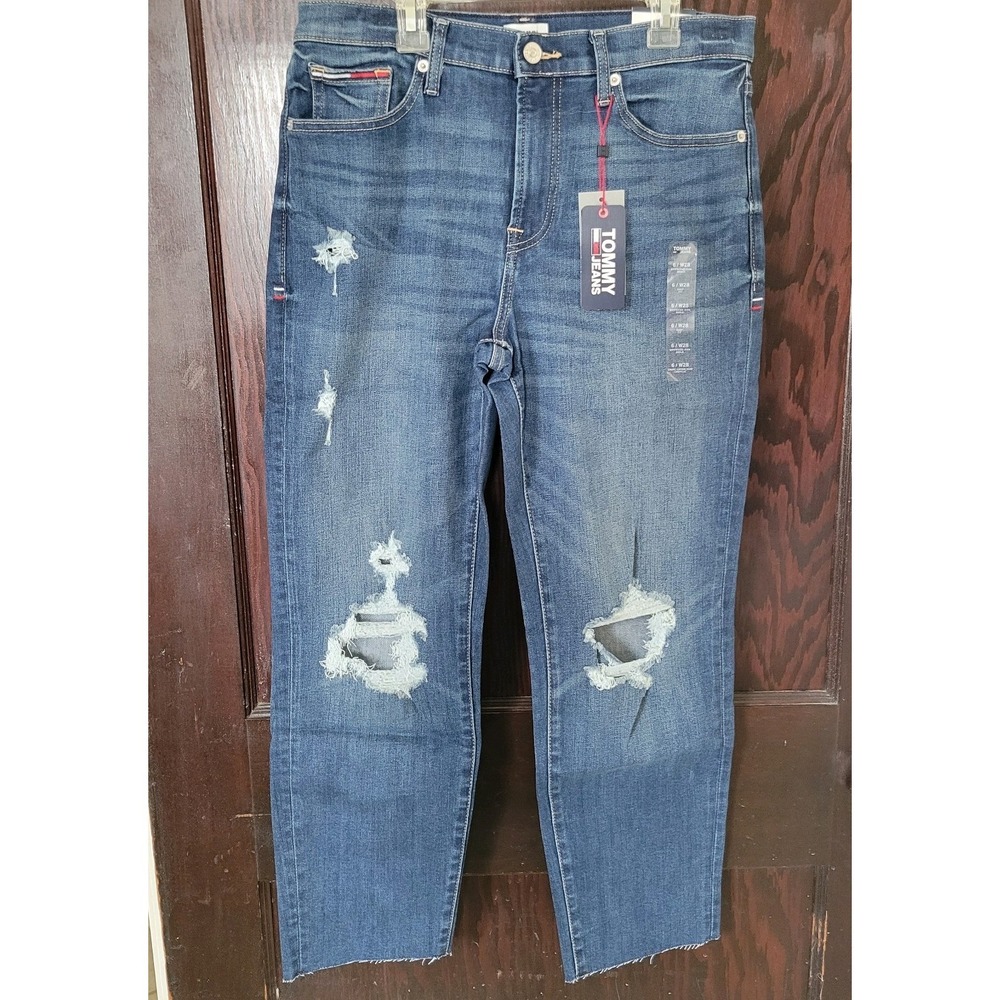 Tommy Hilfiger‎ Women Boyfriend Jeans Ankle Size 6 Distressed Medium Wash New